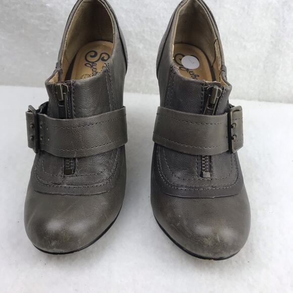 Seychelles Women's Ankle Boots Black Brown Distressed Zip Buckle 3.8" Heel Sz 7 - Picture 4 of 16